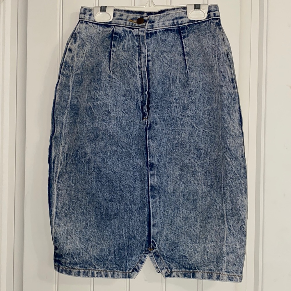 Vintage Acid Wash Denim Pencil Skirt XS | 80s 90s Y2K High Waist
